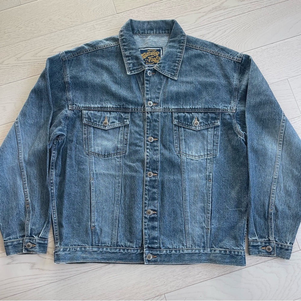 Vintage 90s Texas Tuff faded blue thick denim western button front jacket grunge